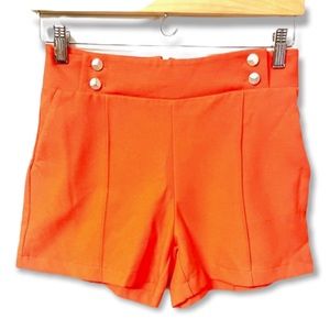 Sophia Rue bright tangerine sailor style high waist textured shorts #77B